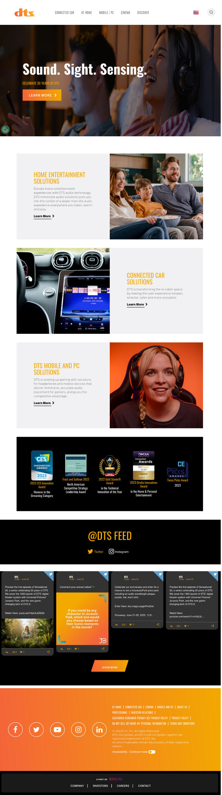 Redesigned homepage of DTS.com